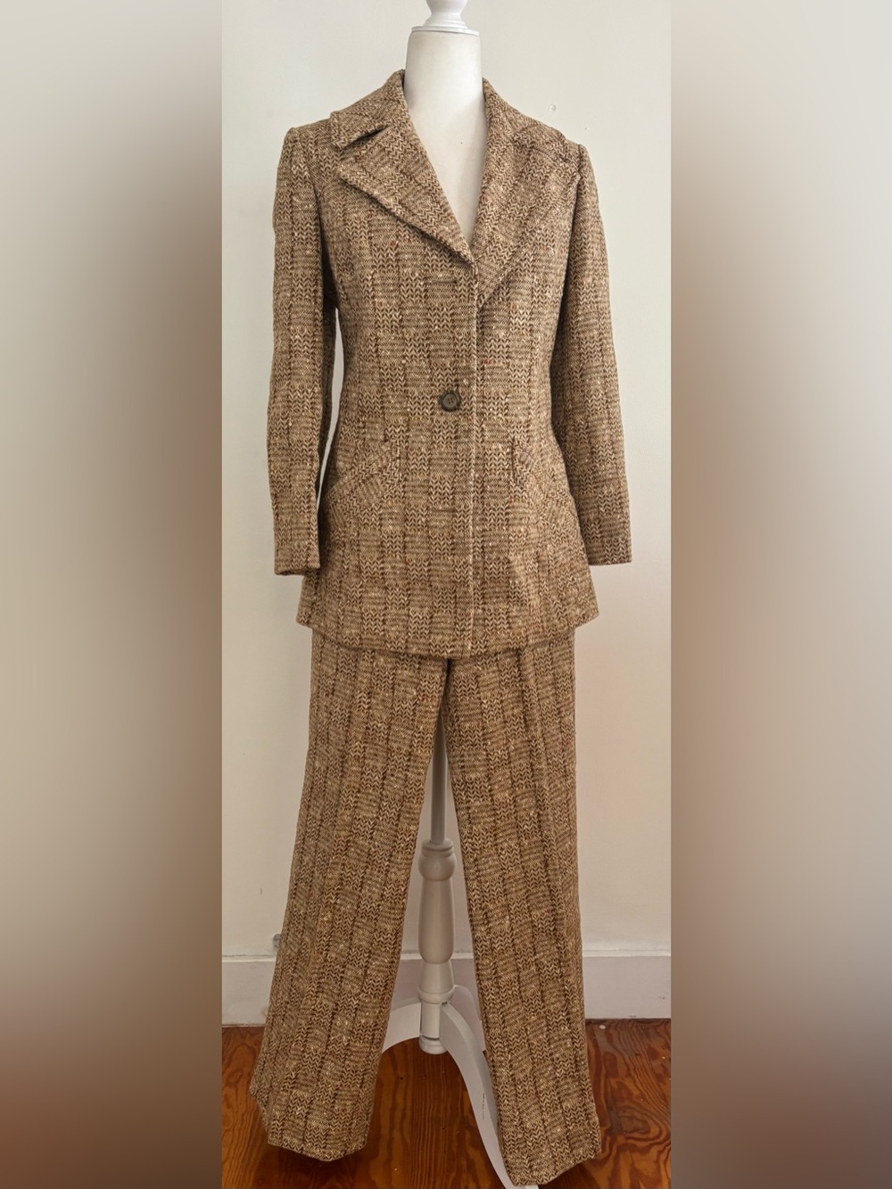 Vintage 1970s Pendleton Wool Suit 2pc Blazer Pants Brown Tweed size Small Vtg 14 - Picture 10 of 15